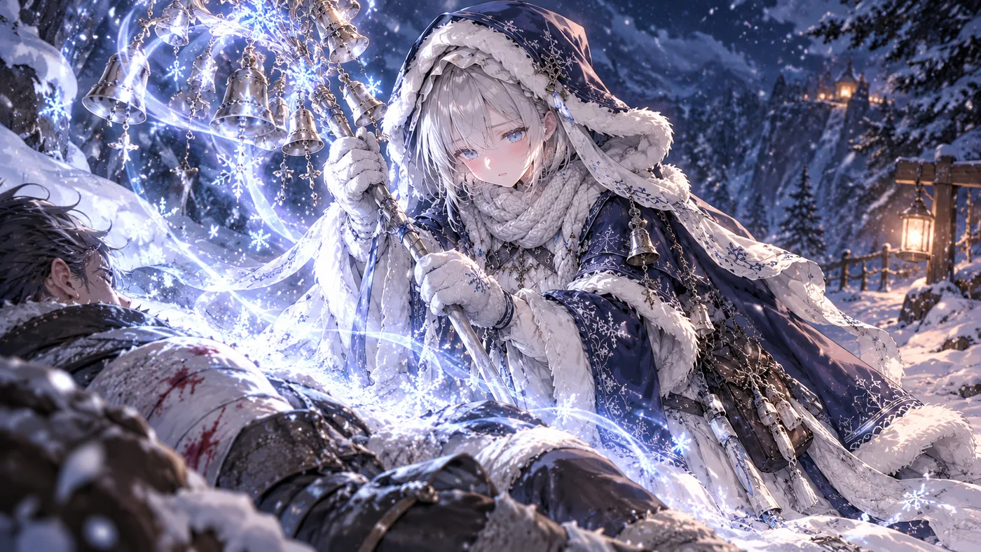 Complinechime — a snowy mountain path at night.